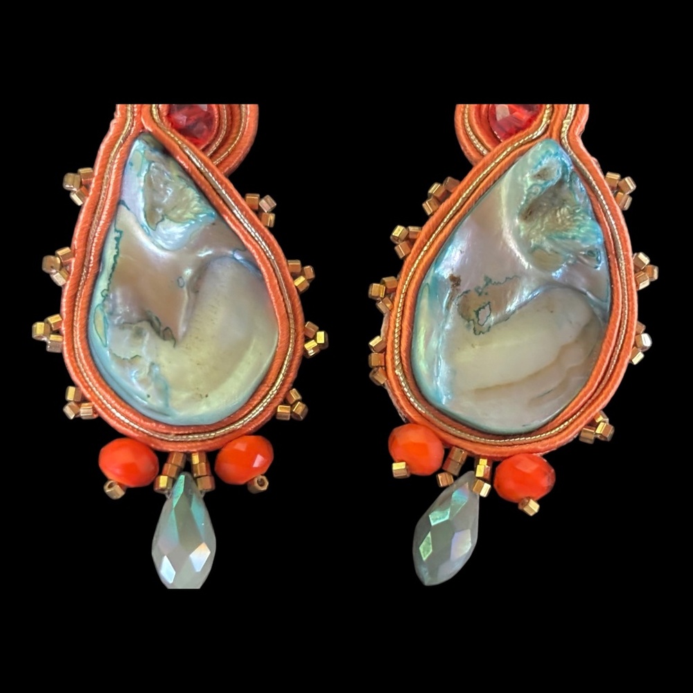 Bohemian Statement Drop Earrings Soutache Shell D… - image 4